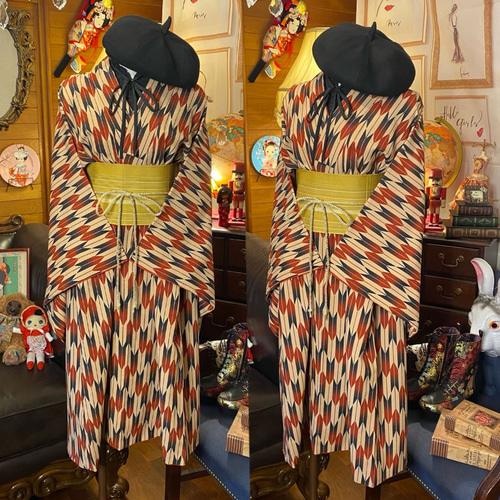 和洋折衷 古着 洗える 化繊 着物 袴 和 ハンドメイド リメイク