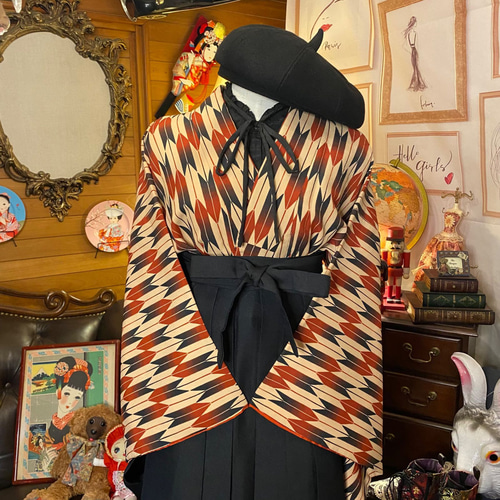 和洋折衷 古着 洗える 化繊 着物 袴 和 ハンドメイド リメイク