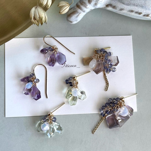 14kgfピアス◇グリーンアメジスト×エチオピアンオパール