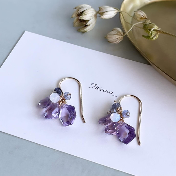 belle fleur スミレ アメジストとエチオピアンオパール【ピアス  
