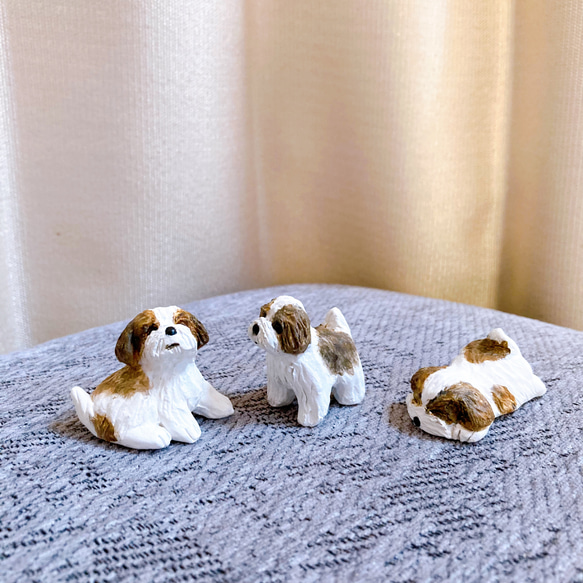 シーズー　子犬　3匹セット　ミニチュア　犬　フィギュア　置物　オブジェ 8枚目の画像