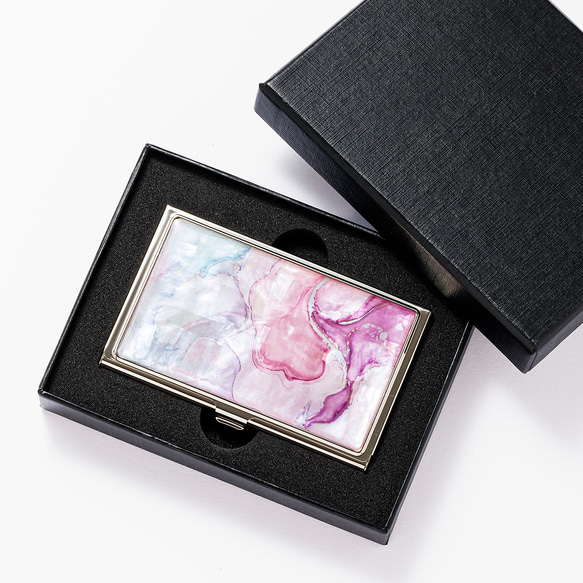 天然貝殼名片卡盒（大理石甜）貝殼/珍珠母系藝術 | 推薦作為禮物 第1張的照片