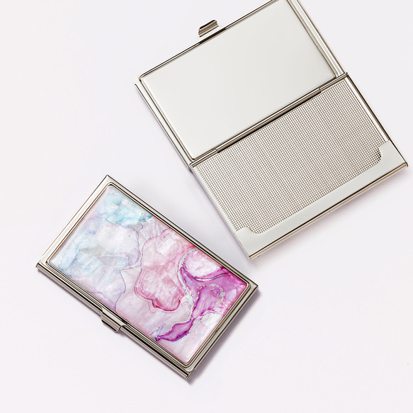 天然貝殼名片卡盒（大理石甜）貝殼/珍珠母系藝術 | 推薦作為禮物 第4張的照片