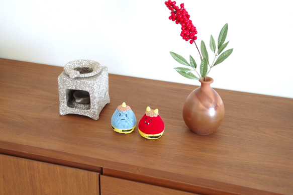 【yuj - süß line】節分　あみぐるみの赤鬼さんと青鬼さん　節分飾り　季節の飾りもの　鬼 6枚目の画像