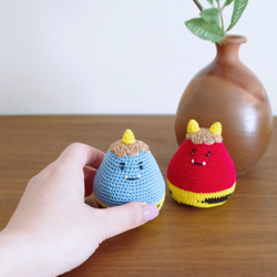 【yuj - süß line】節分　あみぐるみの赤鬼さんと青鬼さん　節分飾り　季節の飾りもの　鬼 7枚目の画像