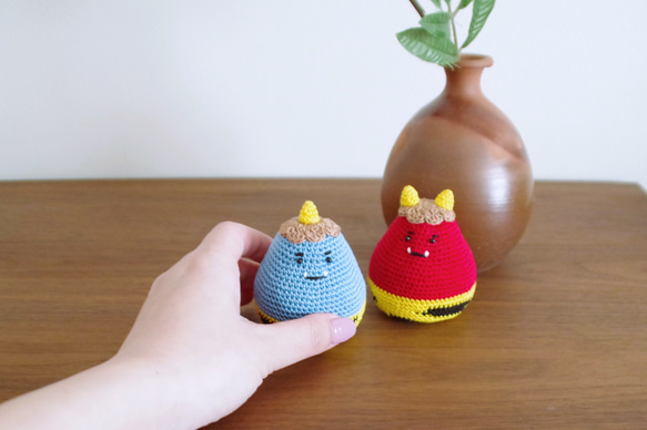 【yuj - süß line】節分　あみぐるみの赤鬼さんと青鬼さん　節分飾り　季節の飾りもの　鬼 7枚目の画像