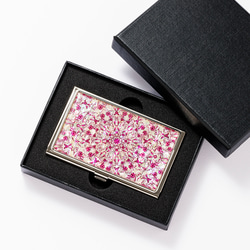 天然貝 名刺カードケース（フラワーファンタジー・ブラッドピンク）シェル・螺鈿アート｜ギフト・プレゼントにおすすめ 1枚目の画像