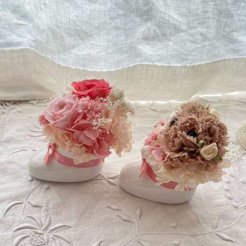受注製作】ペットとお花のベビーシューズアレンジ 出産祝 ペット