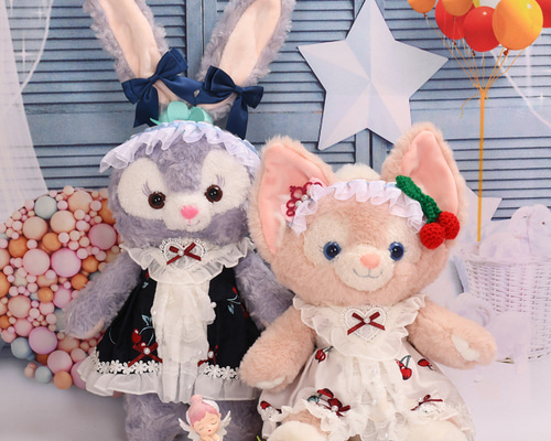 ぬいぐるみ服 ワンピース 丸襟ノースリーブ ドット 赤×黒