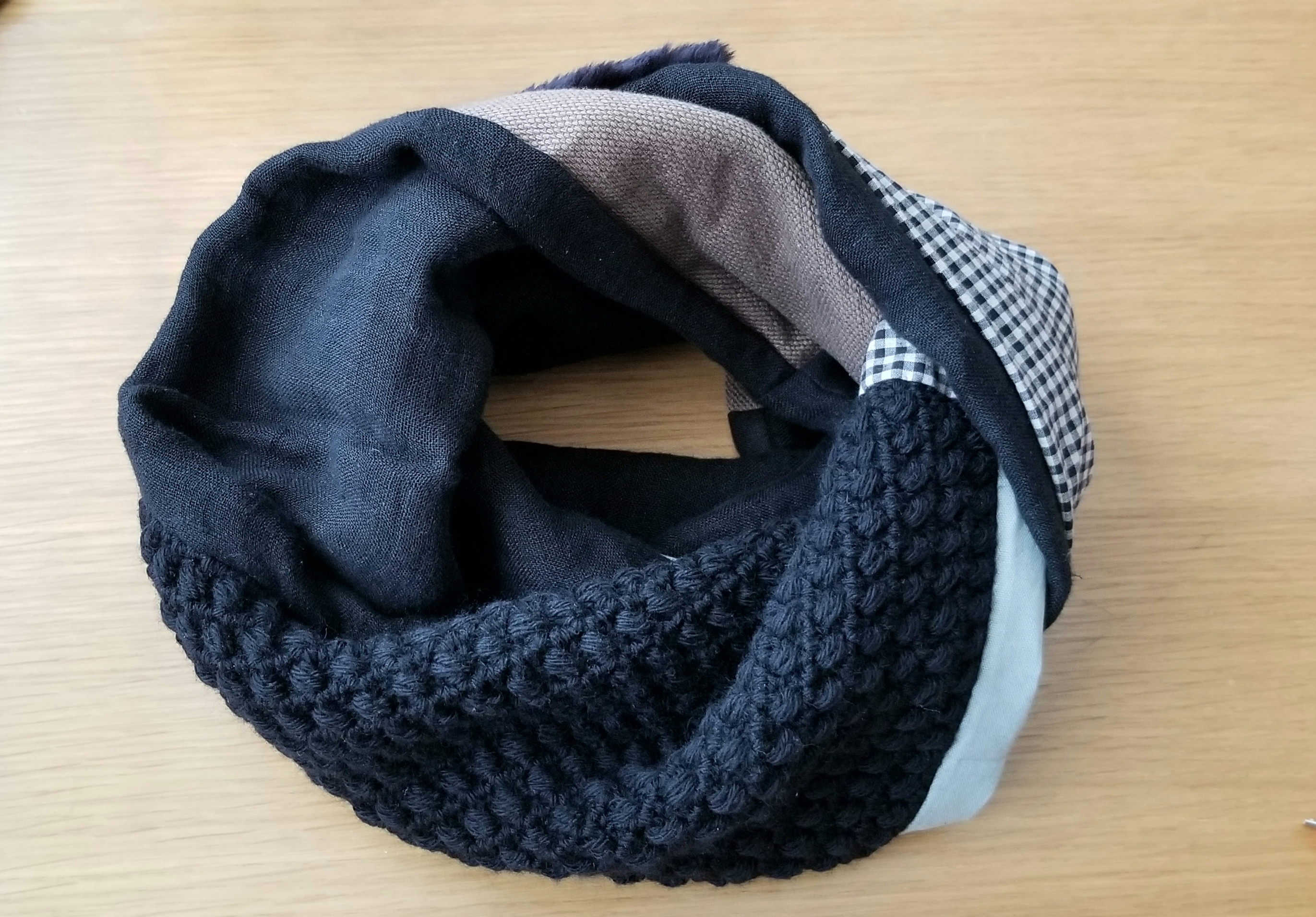 六重織ガーゼのスヌード ハンドメイド 花 ブルー fuwara 目ざとく