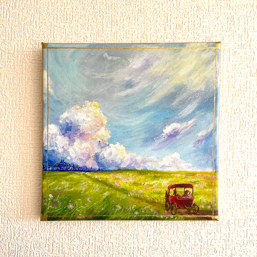 アクリル原画】366/3 花畑の道を通る馬車 絵画 棉月 水香子 通販