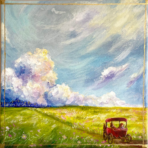 絵画 お花畑 風景画 アクリル画 原画 絵画 アクリル画 心象風景画 インテリア プレゼント 田原健二 「花の