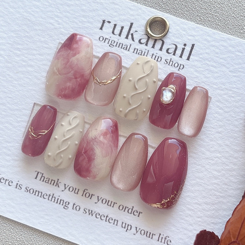 ニュアンス×ニット 秋 冬 バレンタイン 春 マグネット ネイル