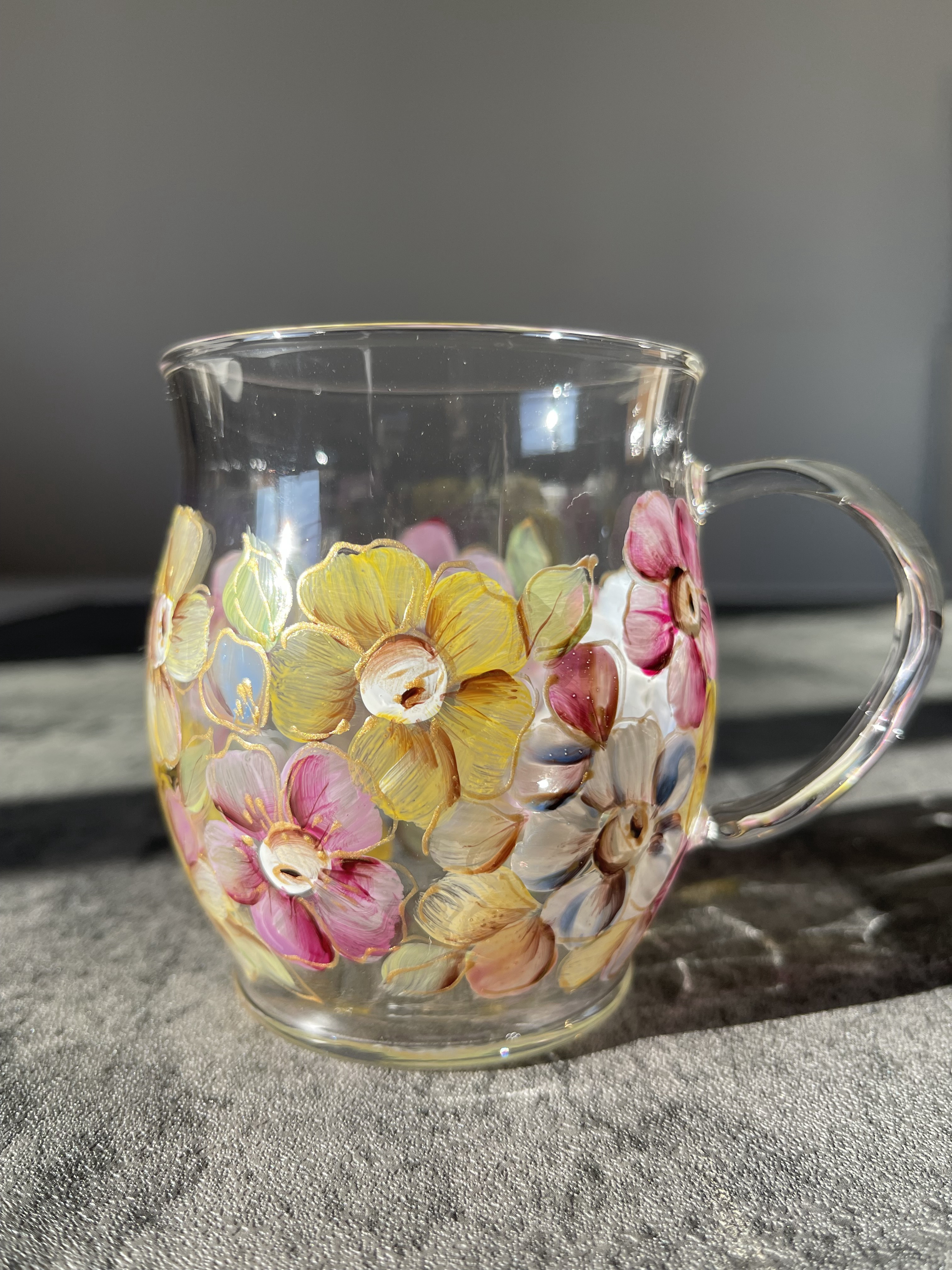 再販カラフルフラワーグラスマグカップ
