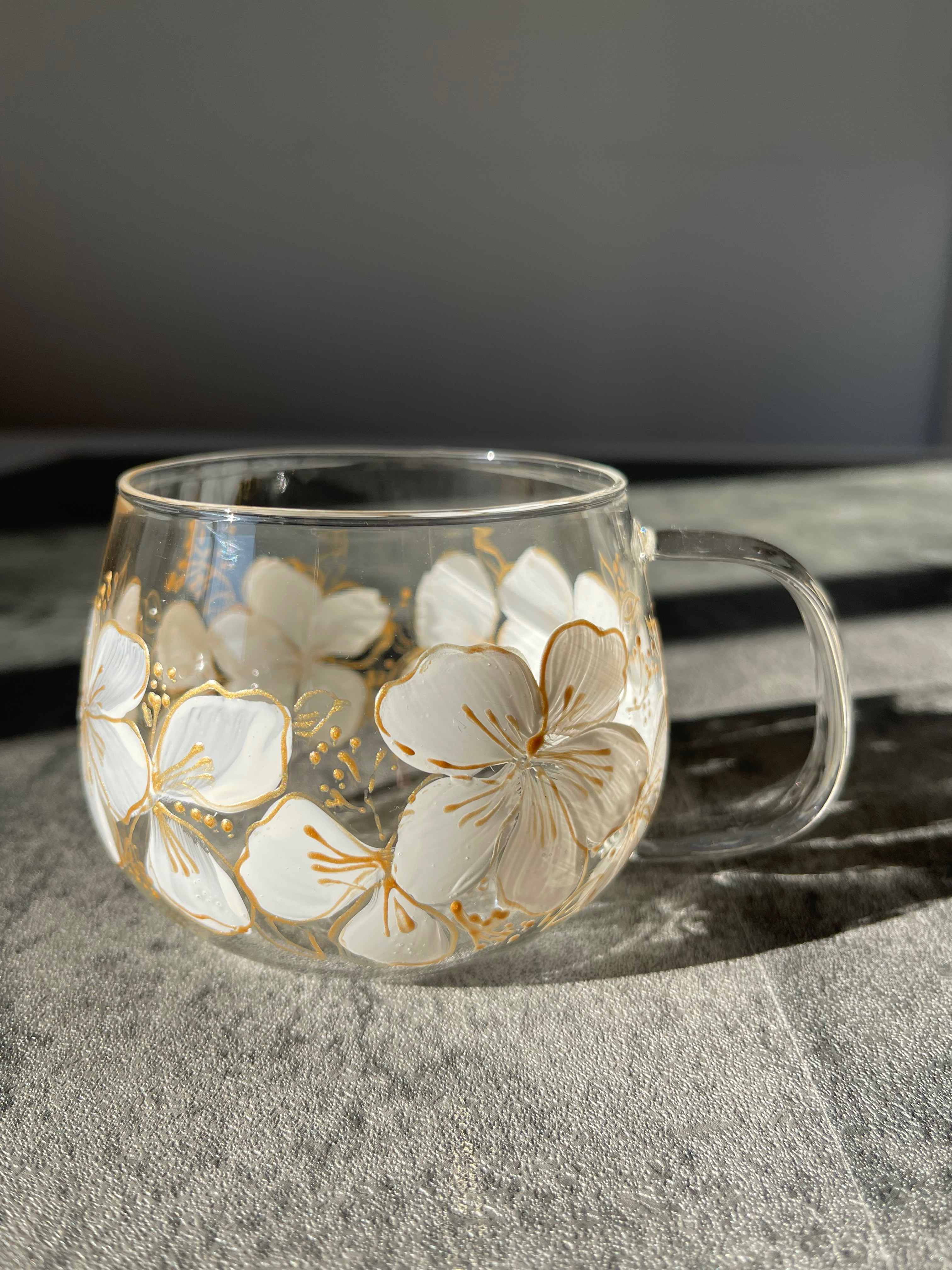 再販×3ホワイトゴールドフラワーグラスマグカップ