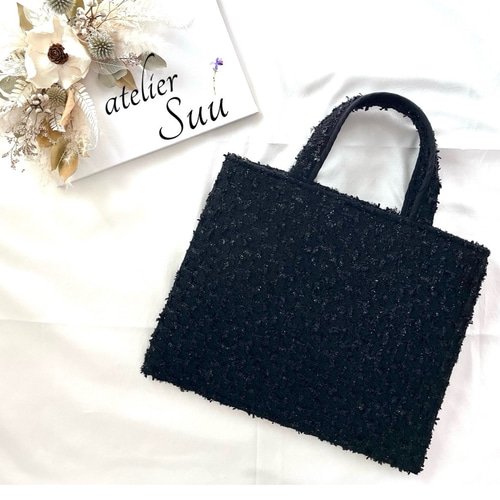 再販 ツイードレッスンバッグ ブラック A4 トートバッグ サブバッグ