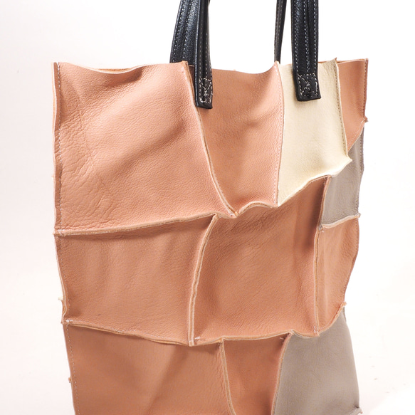 ＜即納＞つぎbagM（pink,gray,white）/本革/山羊革/リバーシブル/手提げ/ハンドバッグ/HB048 10枚目の画像