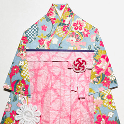着物のお祝い袋654 ご祝儀袋　はかま　卒業　水色　牡丹　桜 2枚目の画像