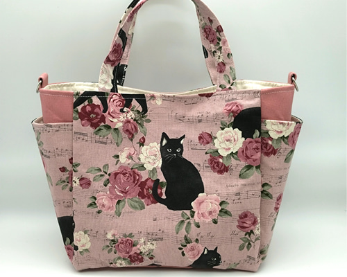猫と薔薇2wayトートバッグ ピンク／選べる仕様 トートバッグ Ace Miez