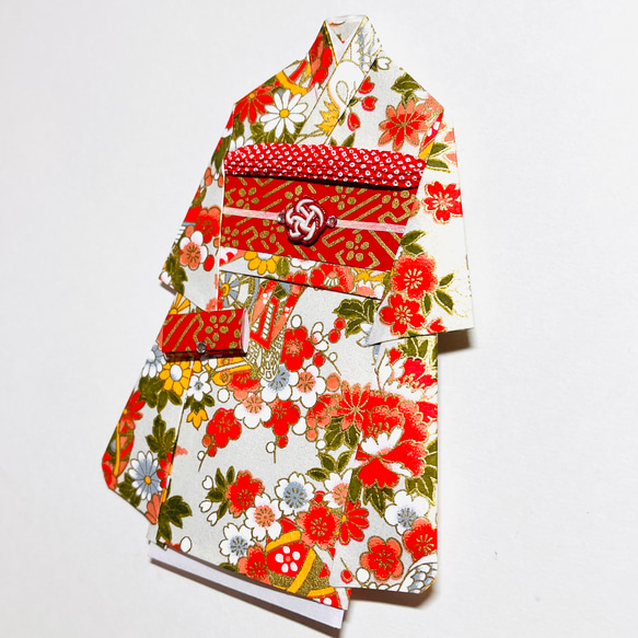 着物のポチ袋656 QUOカードサイズ 白地　牡丹　梅　小菊 3枚目の画像