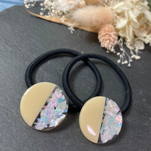 数量限定】くすみカラー シェル ヘアゴム 2本セット レジン ヘア