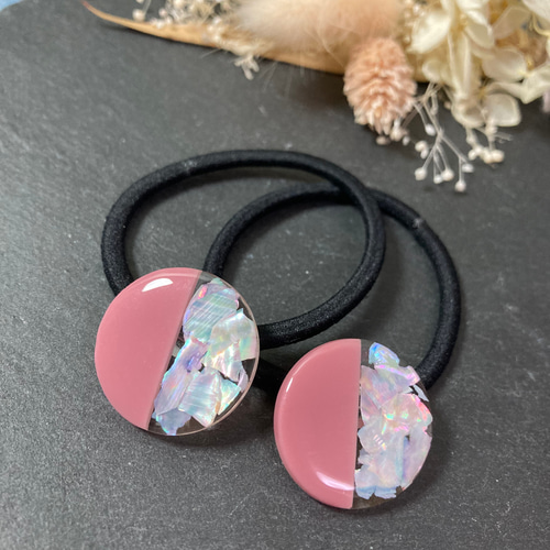 数量限定】くすみカラー シェル ヘアゴム 2本セット レジン ヘア