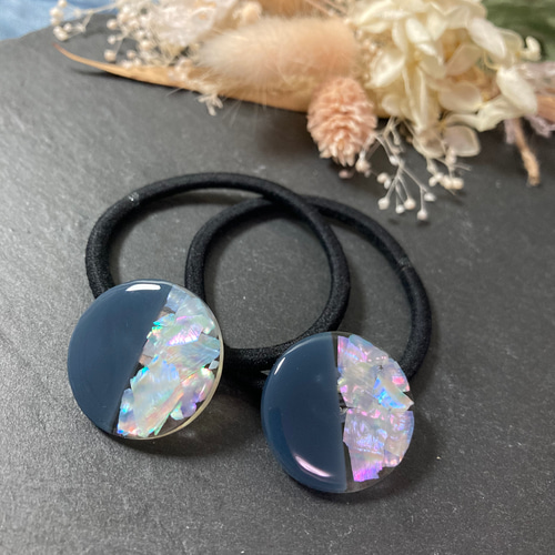 数量限定】くすみカラー シェル ヘアゴム 2本セット レジン ヘア