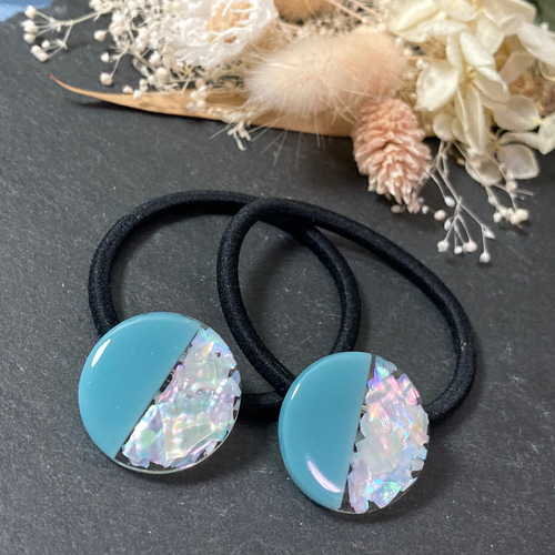 数量限定】くすみカラー シェル ヘアゴム 2本セット レジン ヘア