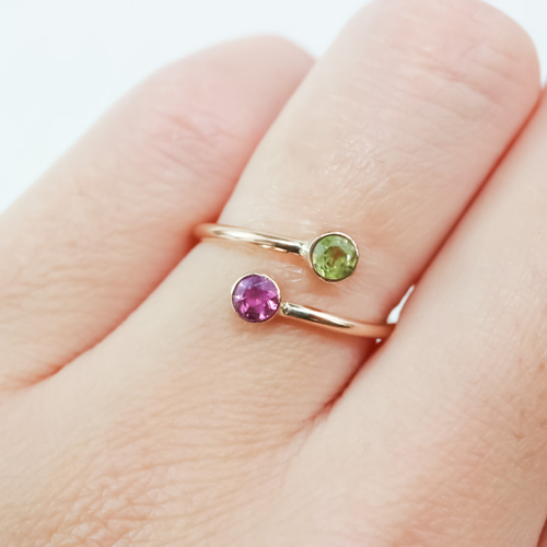 14kgf】3mm石×2粒 ベゼル ツイスト フォークリング／選べる天然石