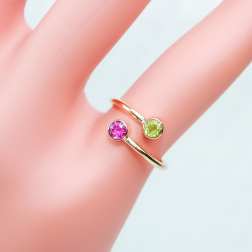 14kgf】3mm石×2粒 ベゼル ツイスト フォークリング／選べる天然石