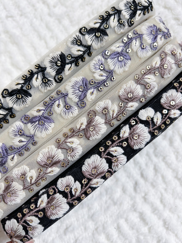 50cm》幅2-2.5cm前後 インド刺繍リボン 花柄 布地 刺繍リボン 