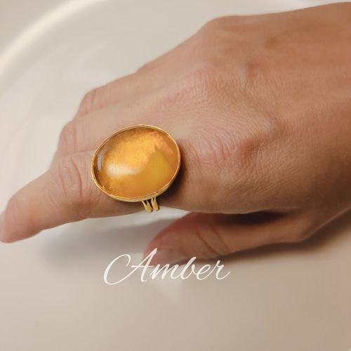 最新作☆「Amber琥珀」の世界でひとつの天然石リング 指輪 