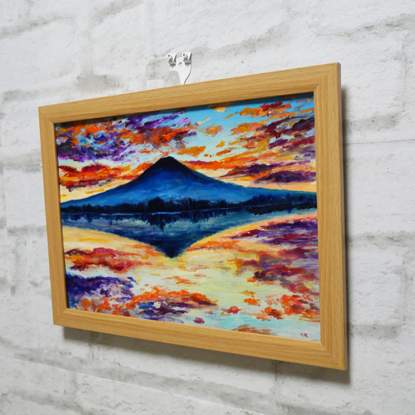 油絵 絵画 【水面に映る富士山】 2枚目の画像