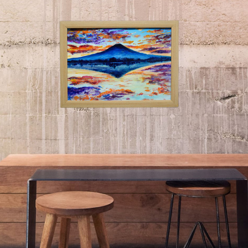油絵 油彩 油彩画 絵 絵画 【水面に映る富士山】 油絵 絵画 【水面に映る富士山】 絵画 HR 通販 17087982