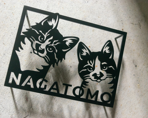 愛猫の写真で作る猫の表札【Nekoko 01】オーダーメイド ステンレス製