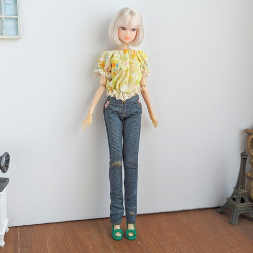 1040【momokoDOLL ジーパン】ローライズダメージデニムパンツ※1/6 
