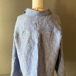 上質なリネンで作ったベーシックシャツ100%リネン　麻　ブルー　春シャツ　抜き衿シャツ　貝ボタン　40サイズ 大人シャツ 6枚目の画像