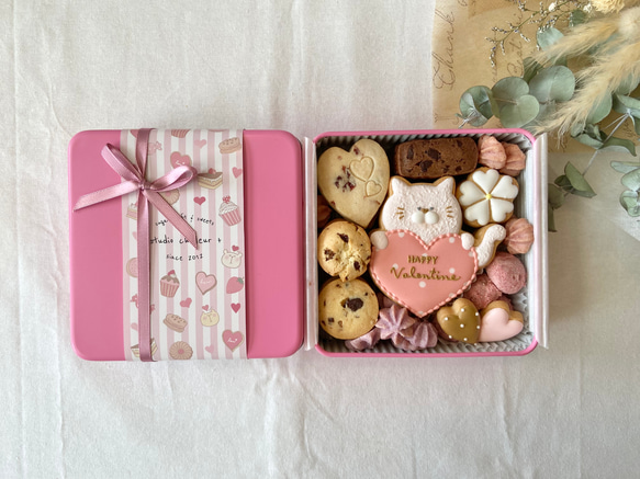 （2月9日発送！）バレンタインクッキー缶♡ねこハート♩ 3枚目の画像