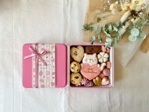（2月1日発送！）バレンタインクッキー缶♡ねこハート♩ 4枚目の画像