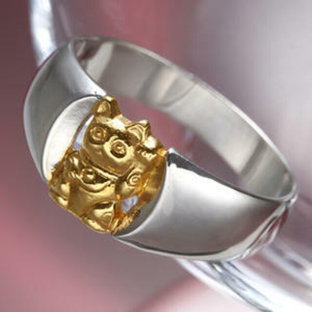 【招き猫のリング】シルバー純金仕上げ  *人気運も招く！　◎日本製