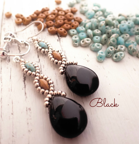 drop beads earrings ＊ lavender/khaki/black 4枚目の画像