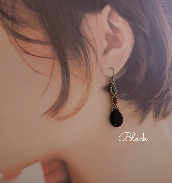 drop beads earrings ＊ lavender/khaki/black 7枚目の画像