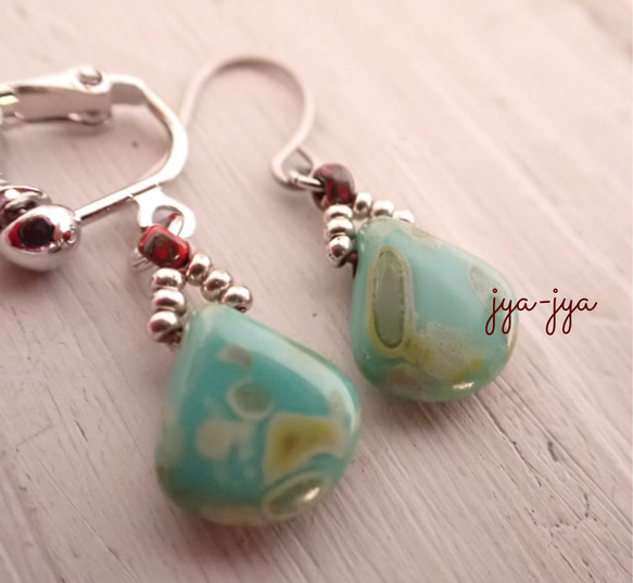 【再入荷】drop beads earrings ＊ Green turquoise 1枚目の画像