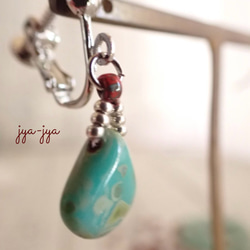 【再入荷】drop beads earrings ＊ Green turquoise 3枚目の画像