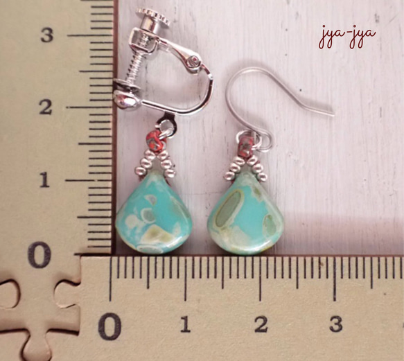 【再入荷】drop beads earrings ＊ Green turquoise 4枚目の画像