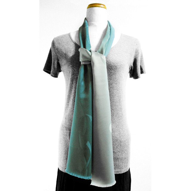 シルクストール（ボカシ染）（熨斗に丸模様織）（青緑色濃淡）