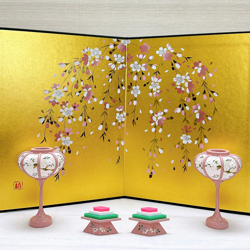 紙屏風【桜屏風 高さ25cm】ひな祭り 雛飾り お手持ちのお雛様と 紙屏風【桜屏風 高さ25cm】ひな祭り 雛飾り お手持ちのお雛様と
