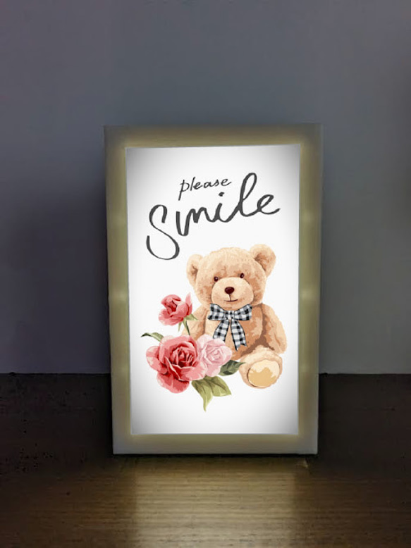 可愛い テディベア 熊さん 笑顔 薔薇 ぬいぐるみ 店舗 自宅 プレゼント ランプ 看板 置物 雑貨 ウッドライトBOX 2枚目の画像