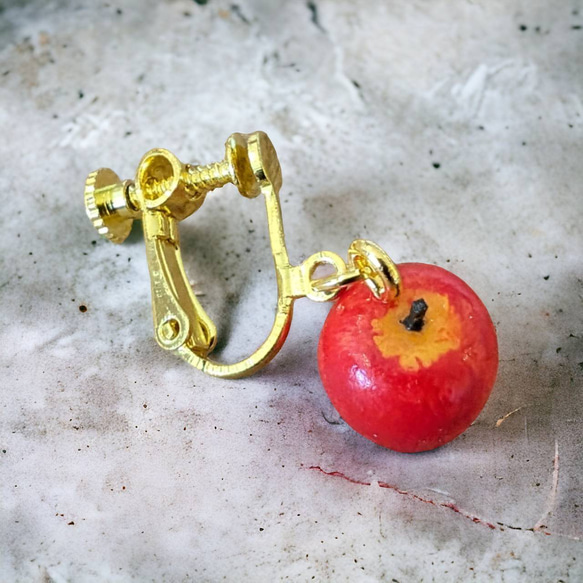 「Handmade Apple Charm Earrings」ハンドメイドりんご ピアス 樹脂ポスト イヤリング変更可 8枚目の画像