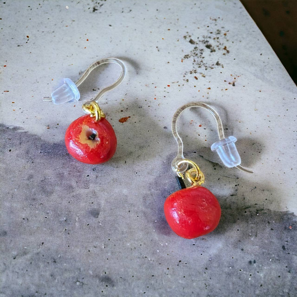 「Handmade Apple Charm Earrings」ハンドメイドりんご ピアス 樹脂ポスト イヤリング変更可 1枚目の画像